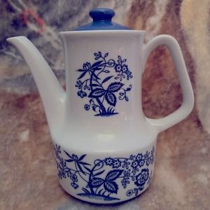 Vintage 60s 70s Ceramic Tea Coffee Carafe Pot Blue White Made in Japan